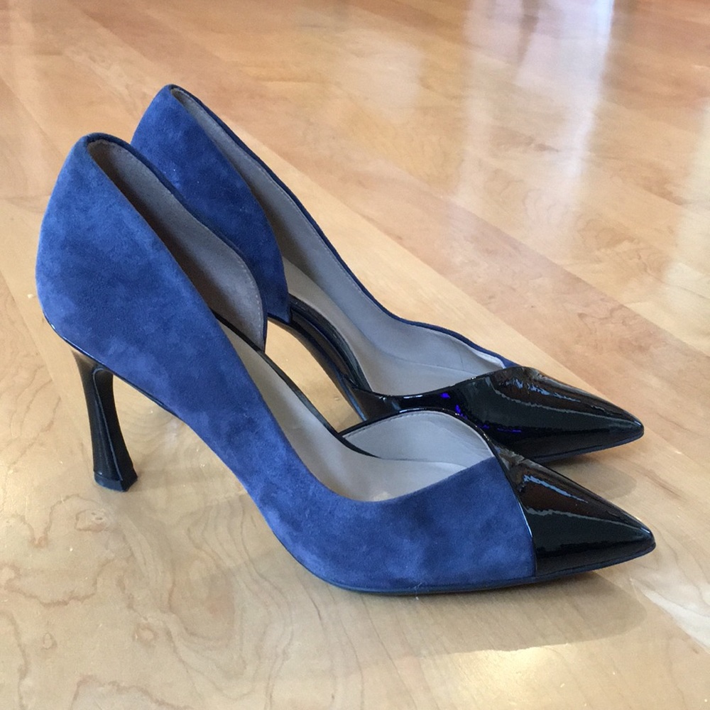 NATURALIZER "Audra" Pump Navy Suede & Black Patent Leather Cap Toe